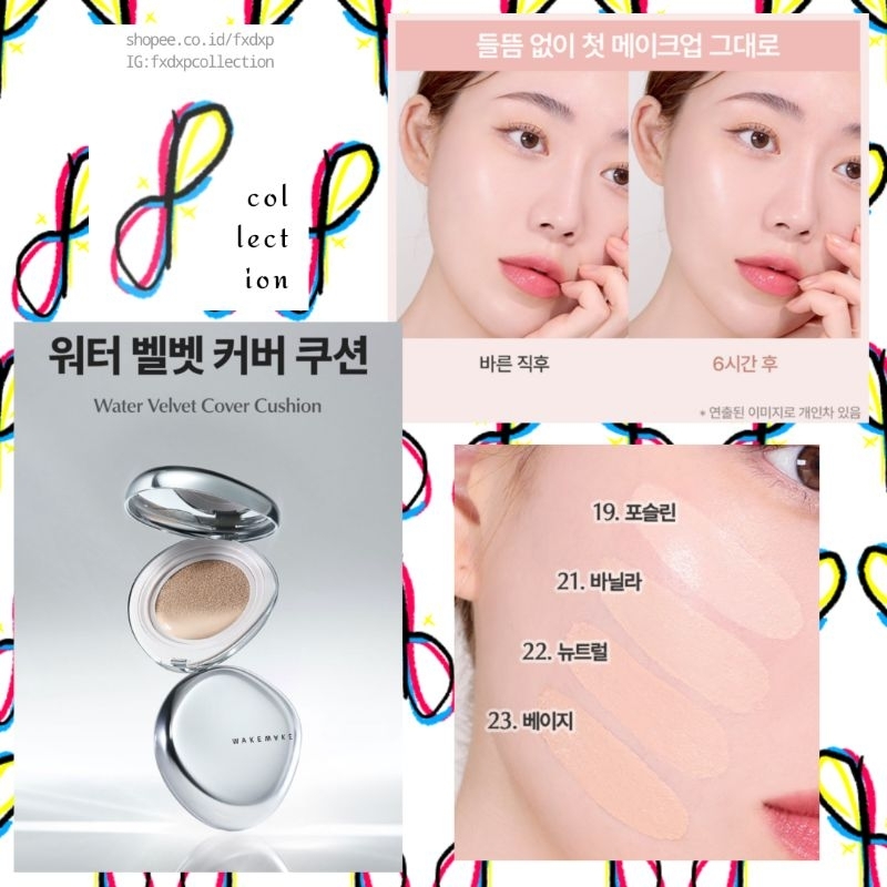 WAKEMAKE Water Velvet Cover Cushion 15g SPF 50 PA+++ ( 4 Shades ) : Single Product / Set Black Hush 