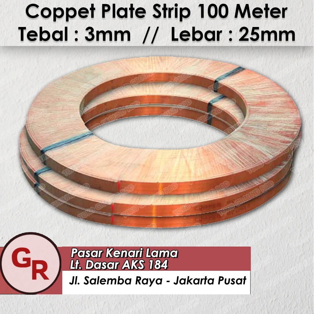 3x25 mm Copper Tape Rail / Plat Tembaga Grounding / Busbar 100 Meter