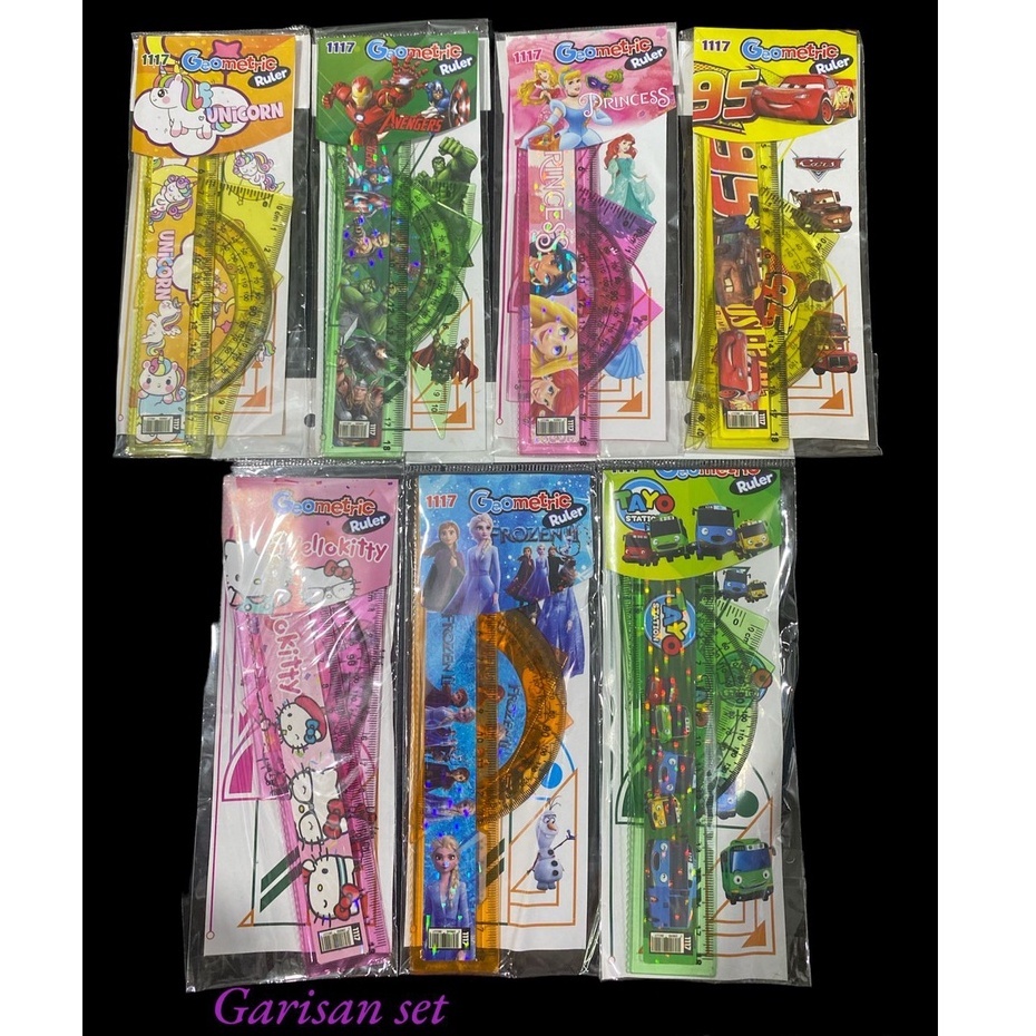 

Penggaris/Pengaris/Mistar/Ruler Plastik Set +Segitiga+Busur 1117