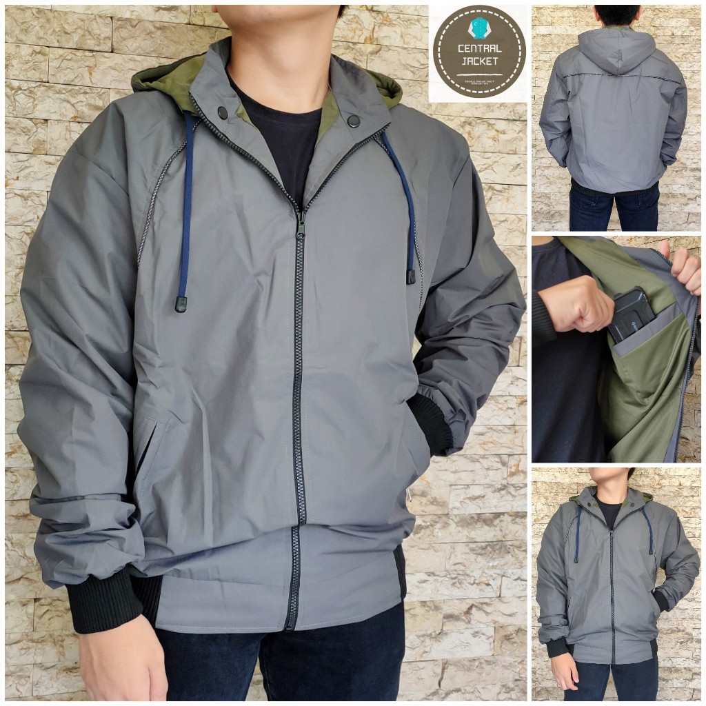 JACKET BB LIST BOLAK BALIK - JACKET PARASUT PRIA HOODIE TASLAN MAYER
