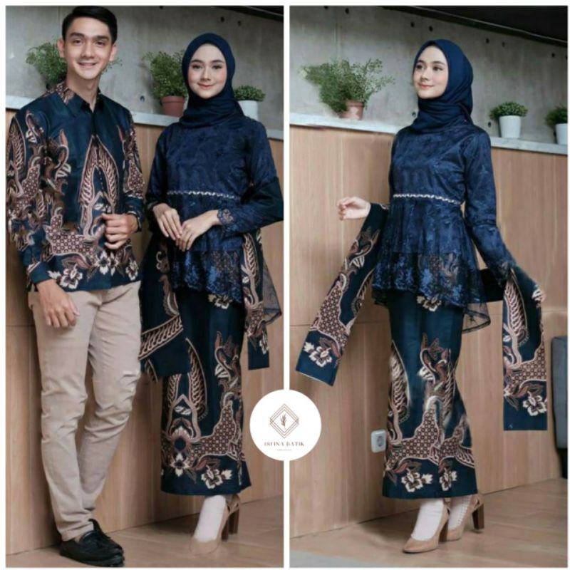 Couple Kebaya Modern Baju Wisuda Tunangan Lamaran Terbaru Baju Batik Brokat Couple hanum navy