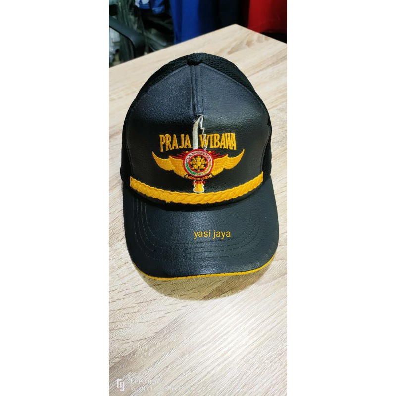 topi satpol-pp jaring mix kulit olahan | untuk gol-3/4 staf | warna hitam