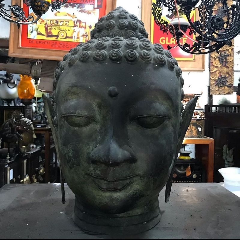 Patung Kepala Budha Perunggu Antik Tua Super Big