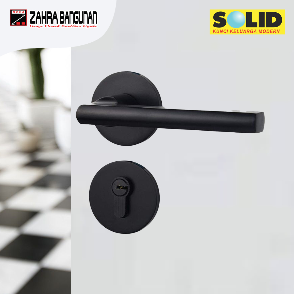 Handle Pintu SOLID HRE 61.41 SET BLACK LENGKAP DENGAN MESIN DAN KUNCINYA, KUALITAS TERBAIK SANGAT DI