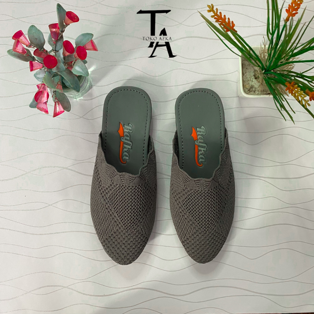 Sandal Sendal Heels Rajut RAFKA Wanita Flat Trepes Hak Pendek Tanpa Hak 1 cm Datar Empuk Tidak Licin