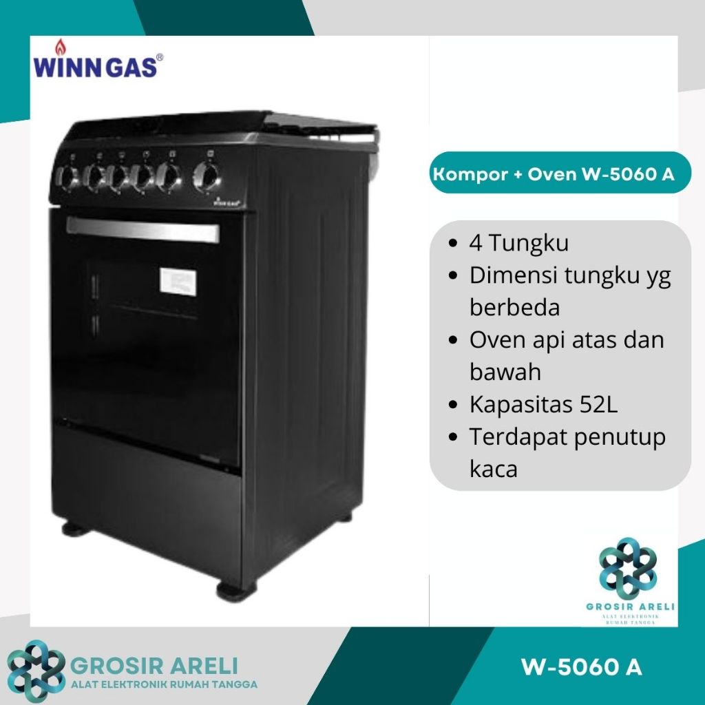 kompor + Oven WINN GAS 4 Tungku Freestanding W5060 A (Full Otomatis)