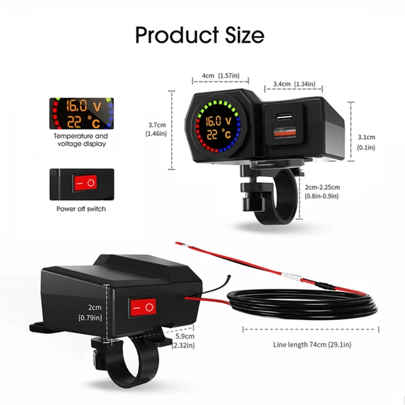 MH - Charger Motor Fast Charging Type C Voltmeter Digital Waterproof