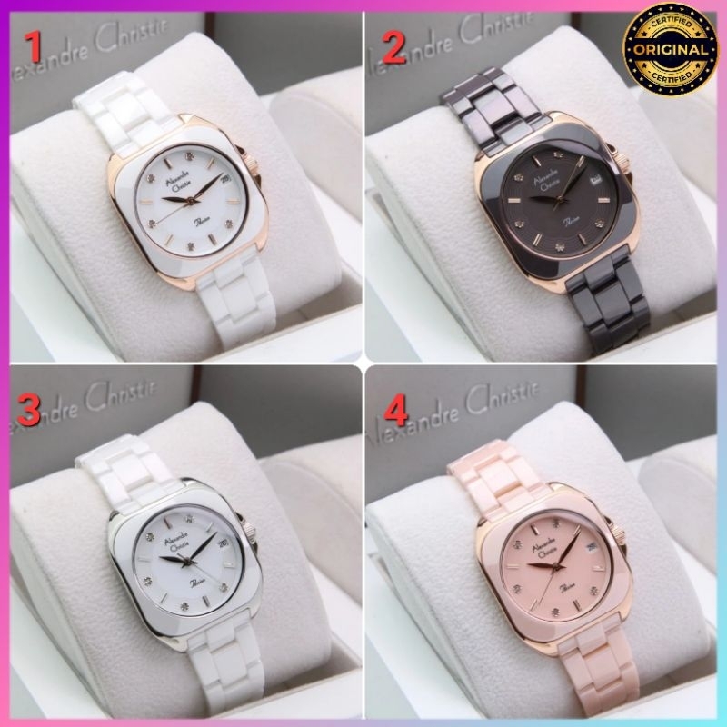 ORIGINAL GARANSI RESMI 1 TAHUN JAM TANGAN WANITA ALEXANDRE CHRISTIE ANALOG KERAMIK STRAP ARLOJI WATC