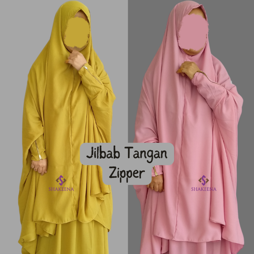 French Khimar Syari Jumbo Bahan Sparkling Crepe Zipper Lengan A12