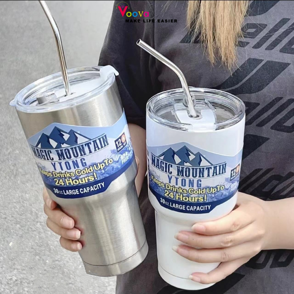 VOOVA 900ML Stainless Steel Cangkir Tumbler Kopi Cup Stainless Steel Portabel Botol Minum Aesthetic 