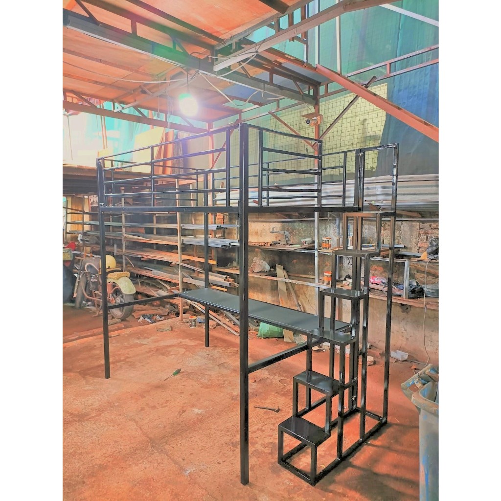 Ranjang Tingkat Besi Tangga Trap Kecil Cutom Meja Hemat Tempat Kasur 120x200