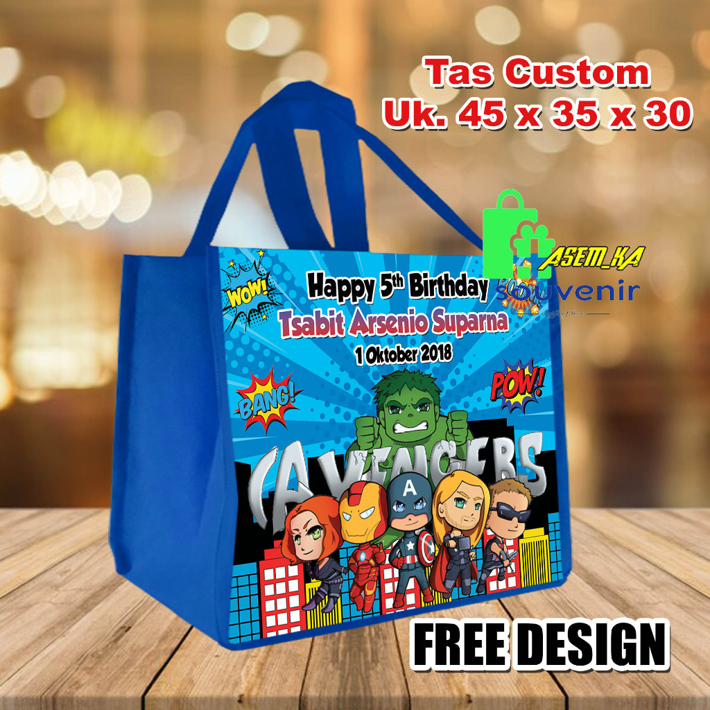 

TAS SOUVENIR ULTAH ANAK CUSTOM UK 45 x 35 x 30 (PXLXT) - JUMBO TEBAL 75 GSM