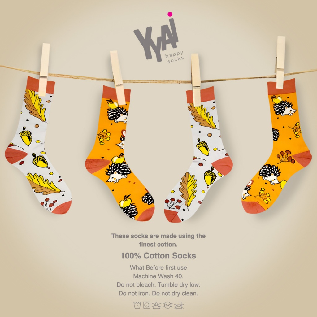 Kaos Kaki Printed Asimetris (Hedgehog)