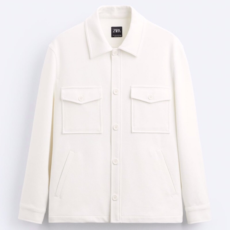 ZARA Men Soft Overshirt Jaket Kemeja Pria Lengan Panjang White