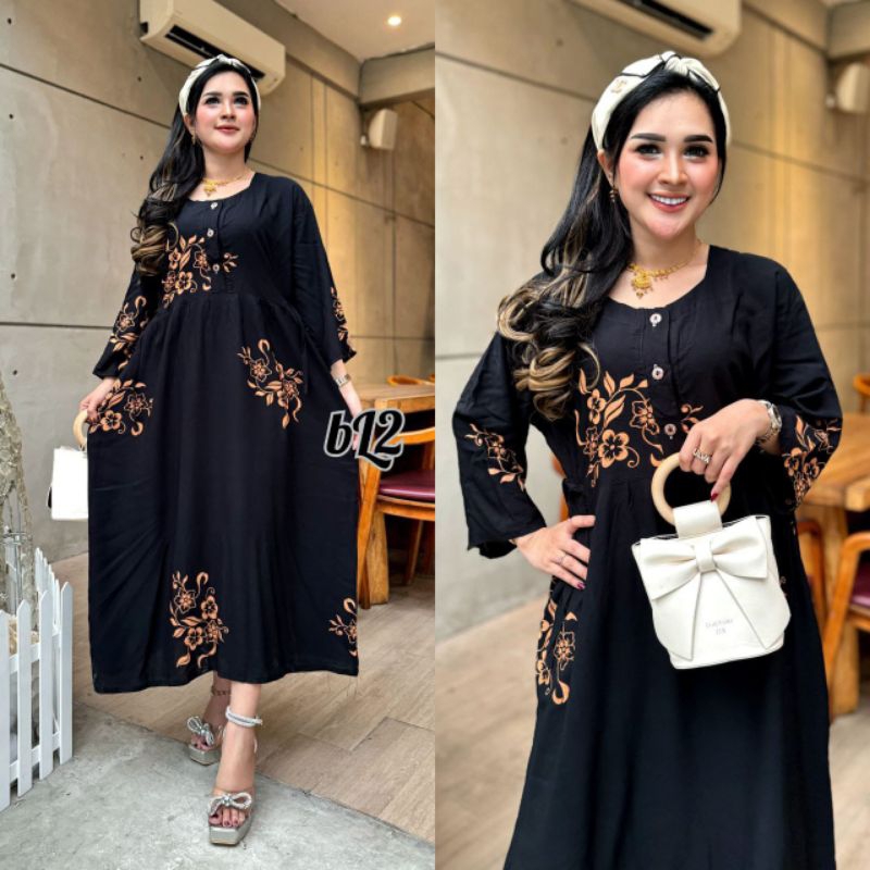 DRESS BUSUI LENGAN 3/4 - DASTER KLOK A TALI SAMPING LD 120