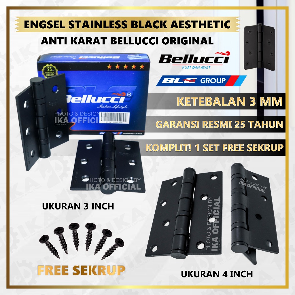 Engsel Jendela Bellucci 4" Hitam / Engsel Bellucci 4 inch HITAM / Engsel BELLUCCI HITAM Engsel Pintu