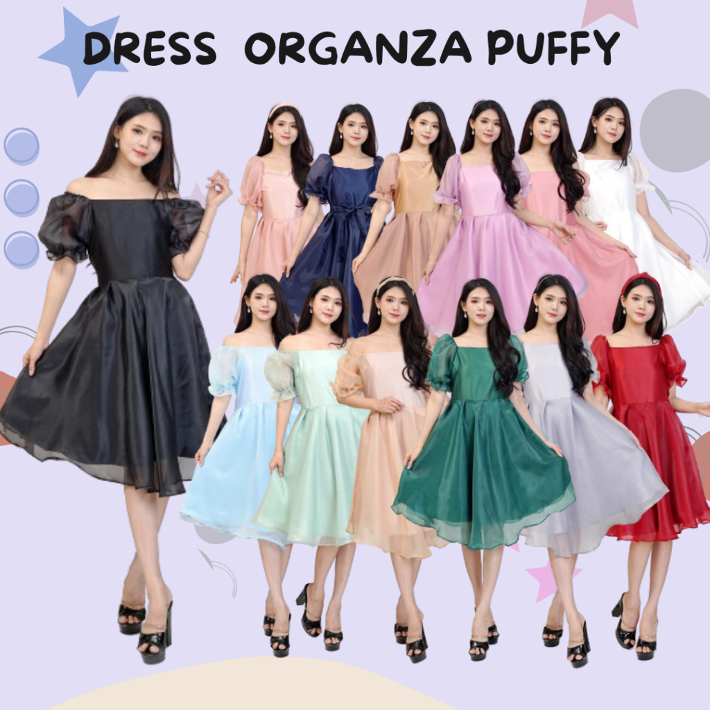 DRESS DEWASA CINDERELLA ORGANZA LENGAN PUFFY DRESS PESTA