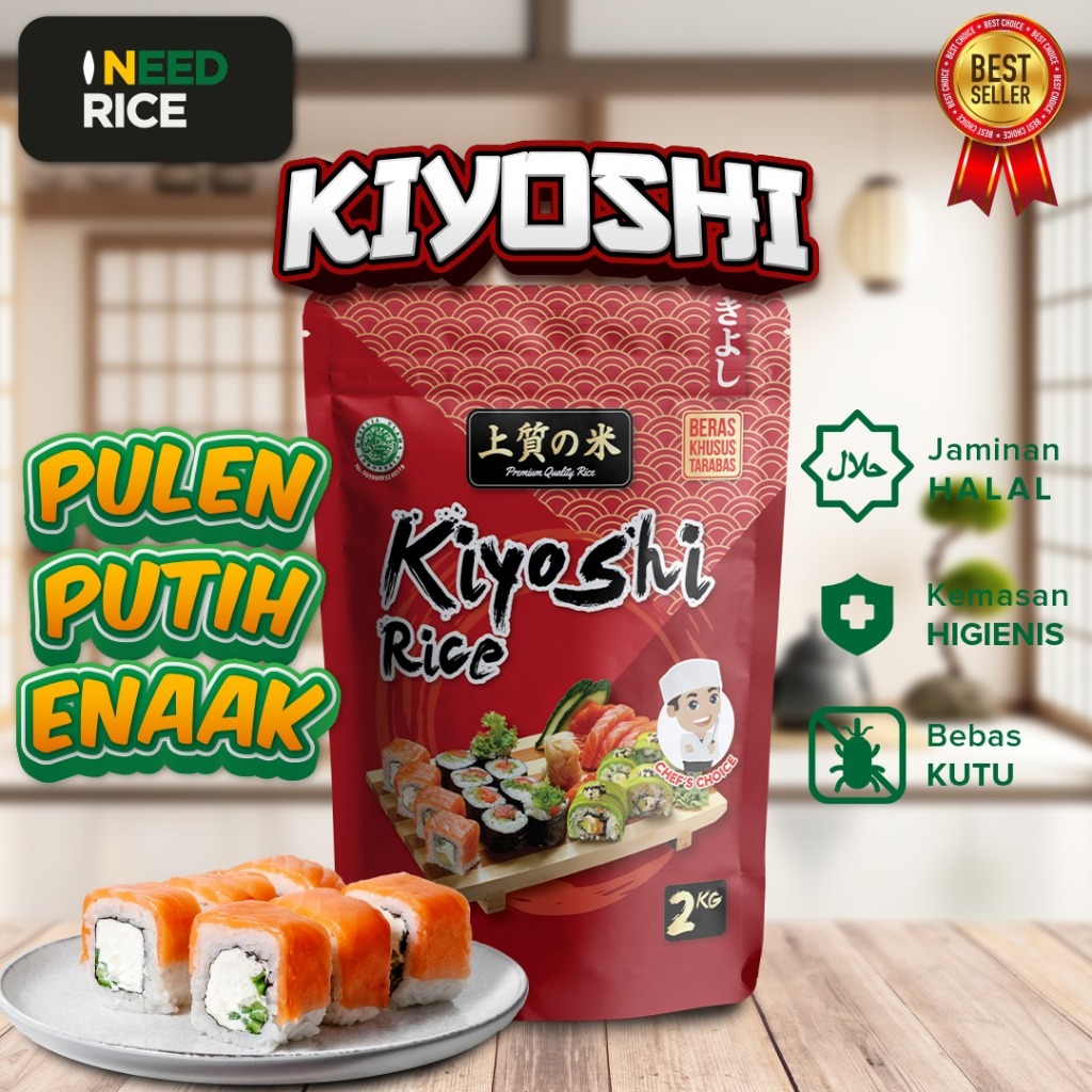 

Beras Jepang Kiyoshi 2kg- HALAL-Lengket Cocok untuk Sushi
