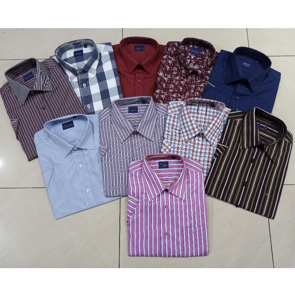 Kemeja Formal Pria Lengan Pendek Reguler ARROW & Stanley adams Variasi Motif SIZE 15/M