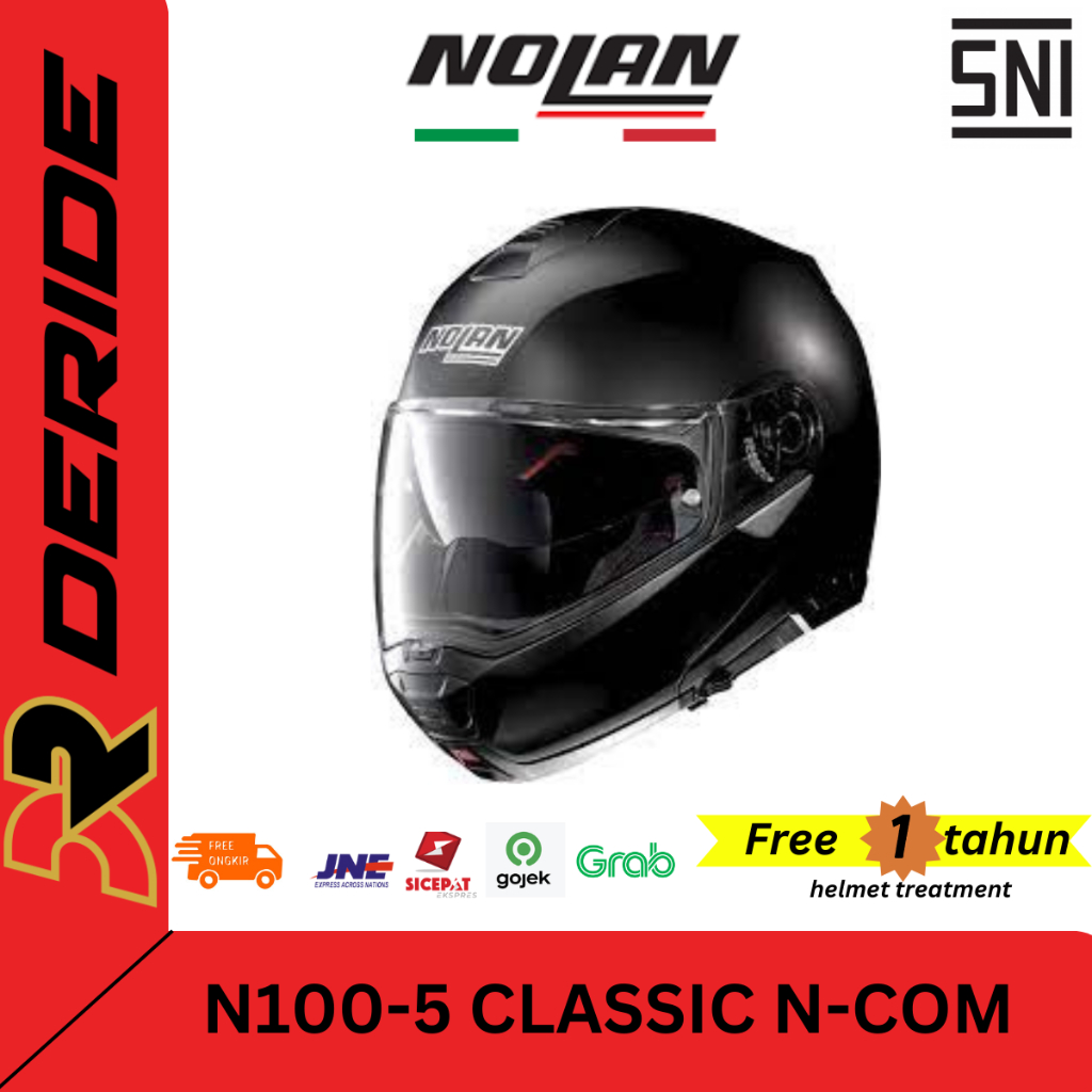 HELM MODULAR NOLAN N100-5 CLASSIC N-COM 010 FLAT BLACK MODULAR FULL FACE SNI ORIGINAL