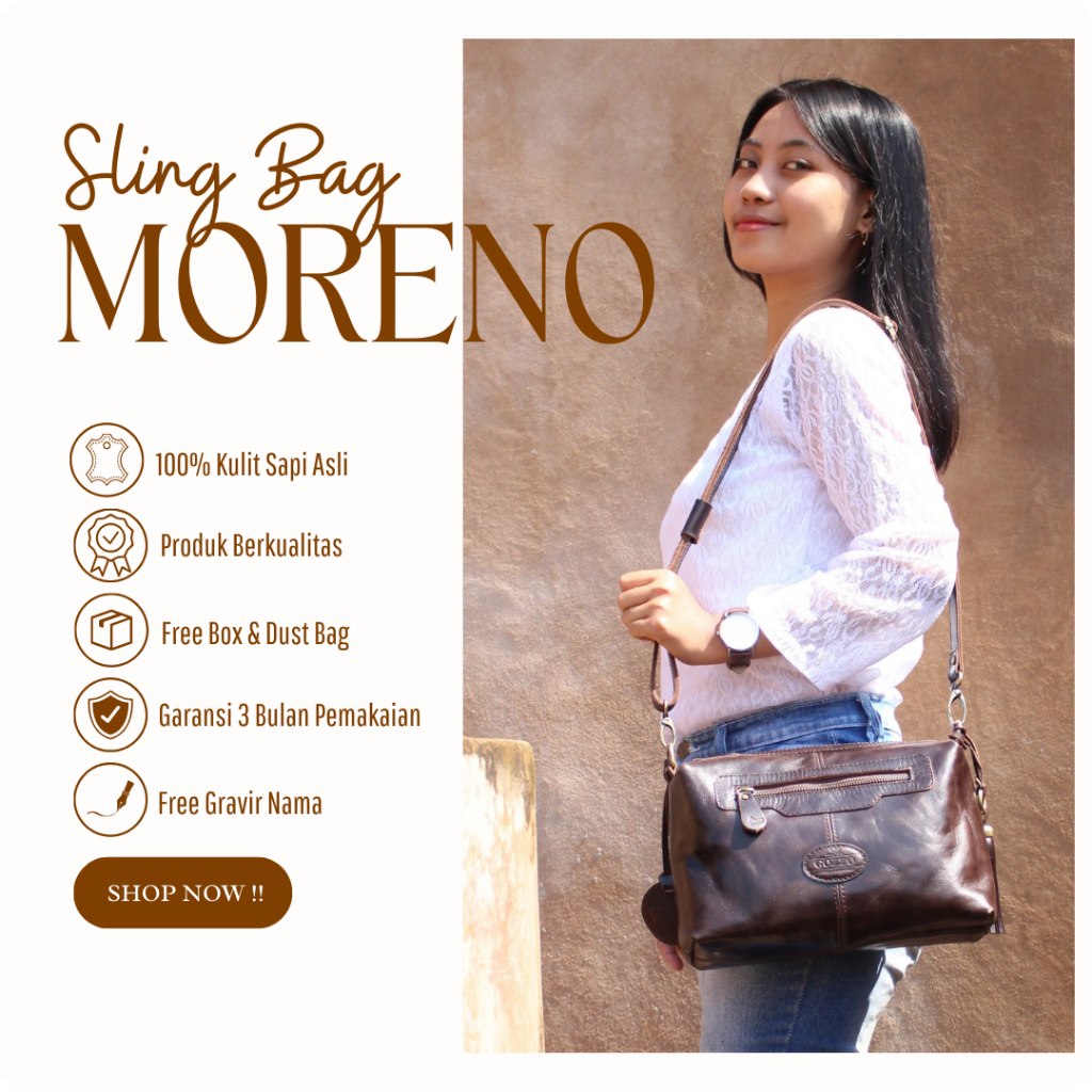 Gozzo Leather Tas Selempang  Wanita / Sling Bag Wanita Kulit Asli MORENO / Free Gravir Nama