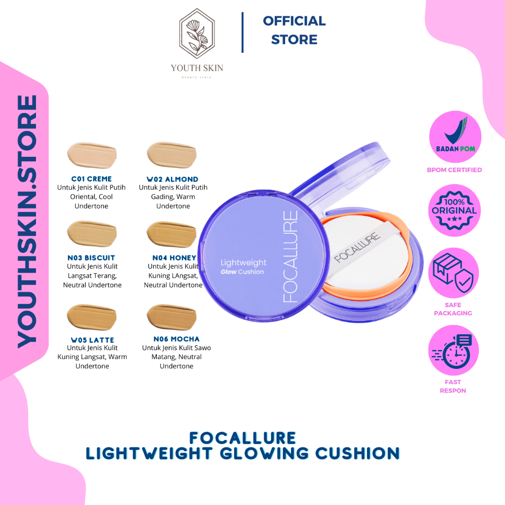 FOCALLURE Lightweight Glowing Cushion SPF35 PA++++ | FOCALLURE ProBase BB Cushion Lightweight Glow