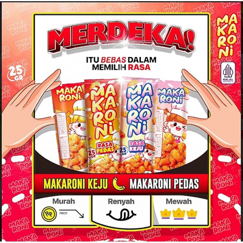 

Macaroni Asoy 2 Varian Rasa 25 gr/pcs 100,% HALAL