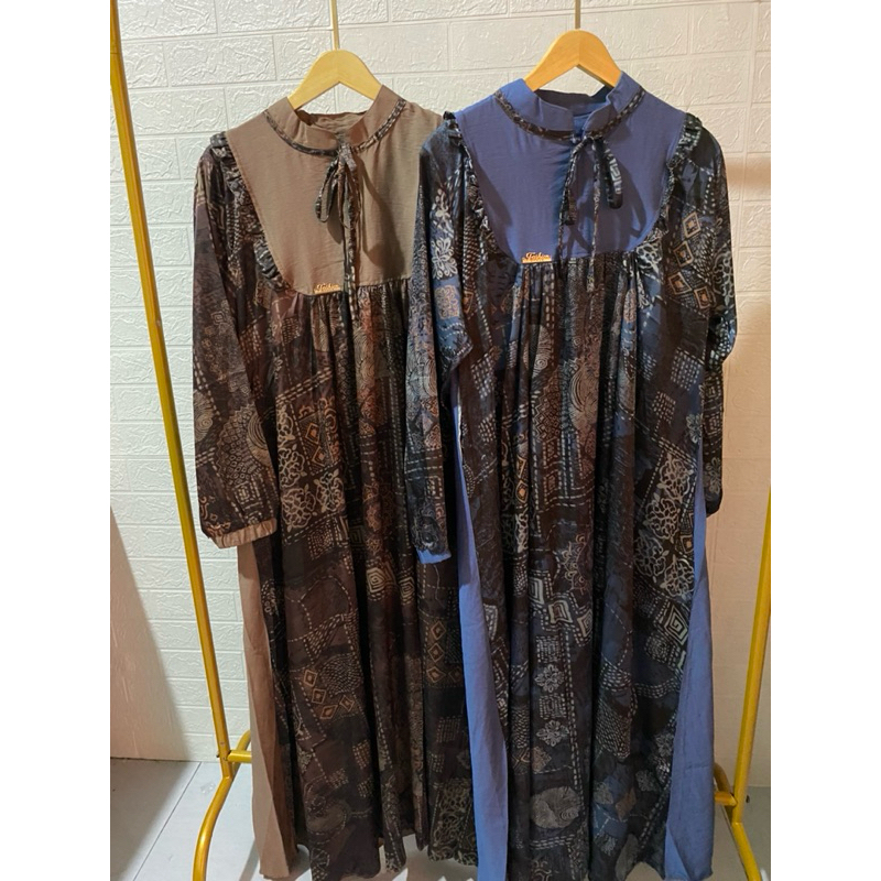 gamis combinasi silk armani mix linen