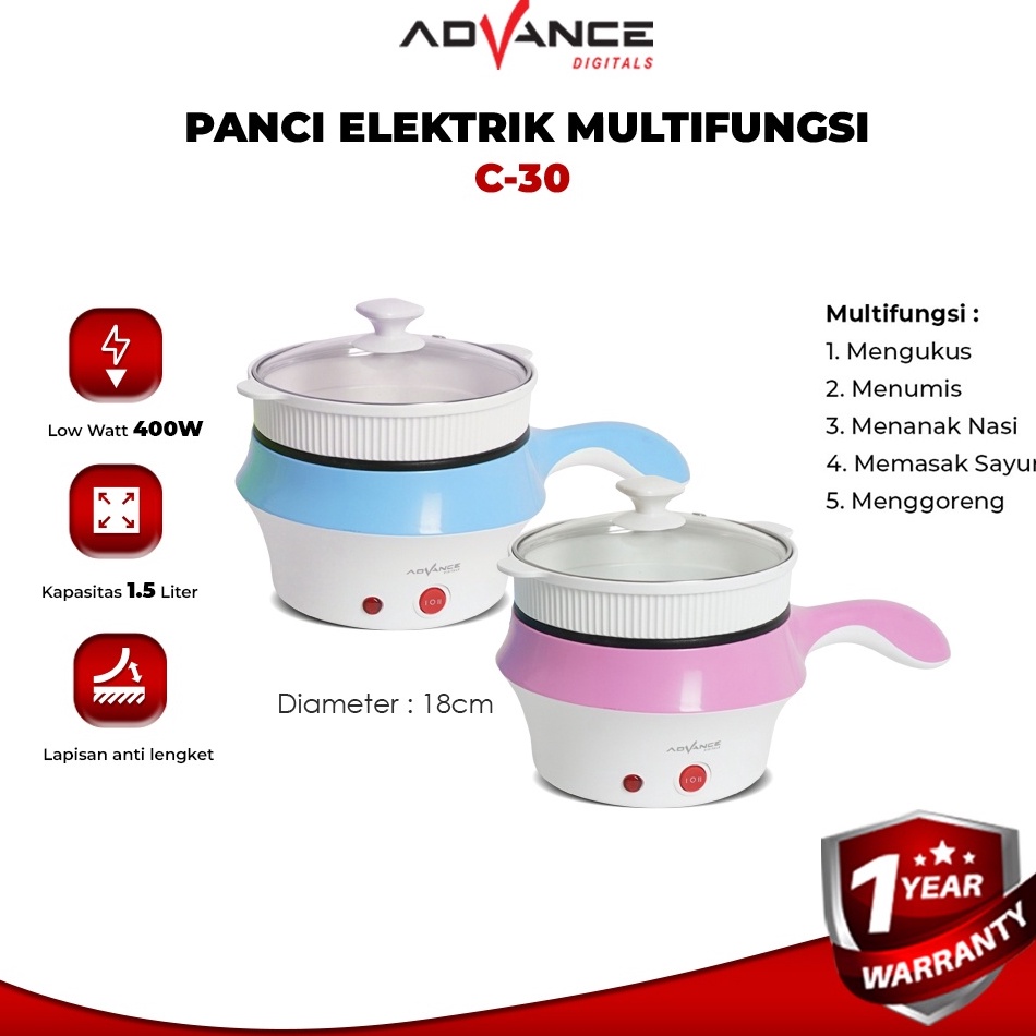 Kjc Advance C18 Panci Listrik Multifungsi Serbaguna Low Watt Kukusan Steamer Rice Cooker 15 Liter  T