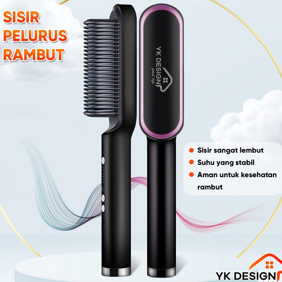 Paket Ekslusif code4a4Zo YK DESIGN YK1621 Catok Sisir Pelurus Rambut Hair Straightener Curler 2 in 1