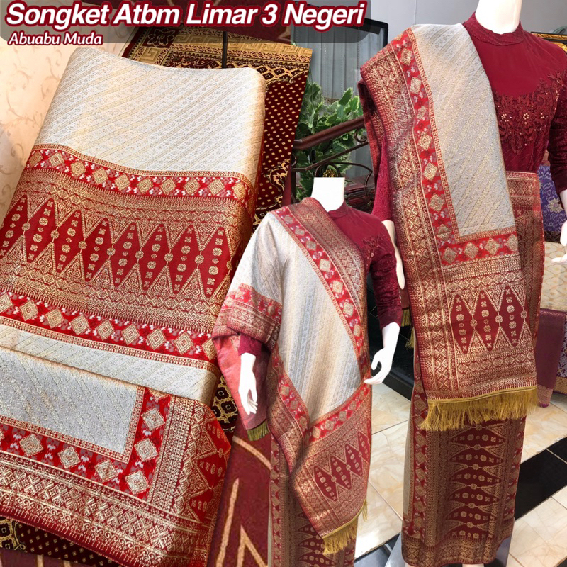 NEW Songket Atbm Limar 3 Negeri Exclusive Abuabu Muda / Songket Tenun Mesin Palembang ilham Songket  / Motif Pulir