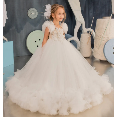 Flower girl dress, Tulle flower girl dress, Lace flower girl dress, Ivory flower girl dress, First c