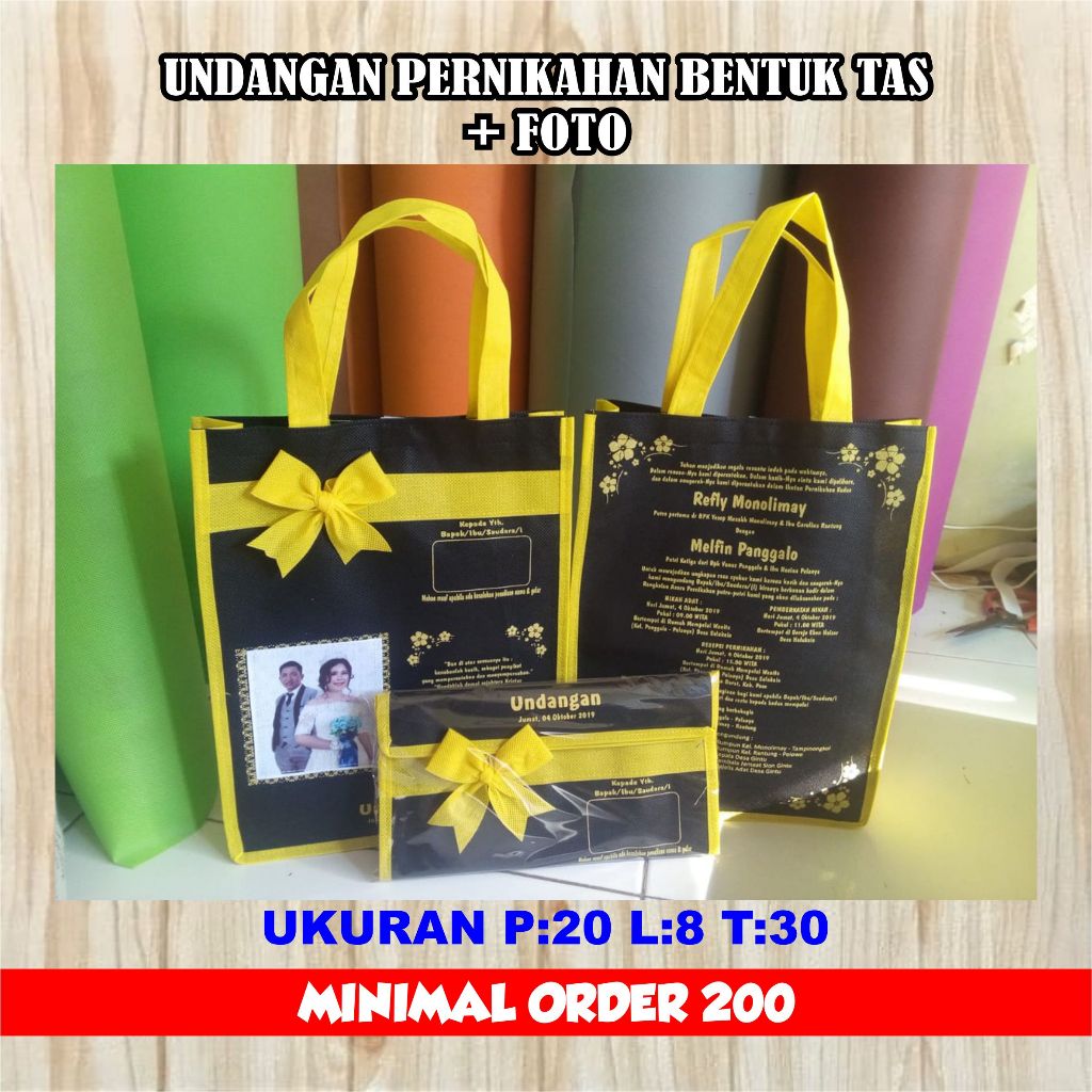 UNDANGAN PERNIKAHAN / UNDANGAN KHITAN UNIK BENTUK TAS + FOTO