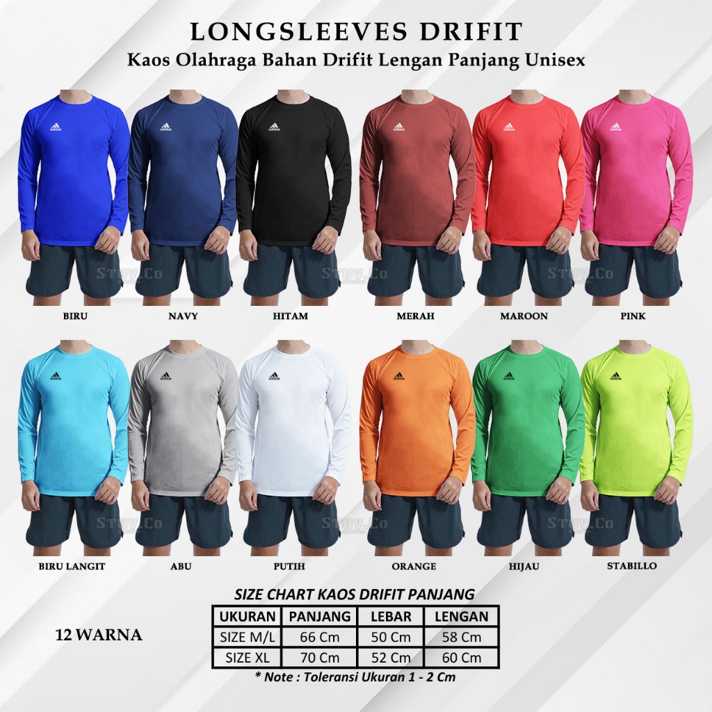 Jersey Lengan Panjang Polos Kaos Dry Fit Olahraga Pria Wanita