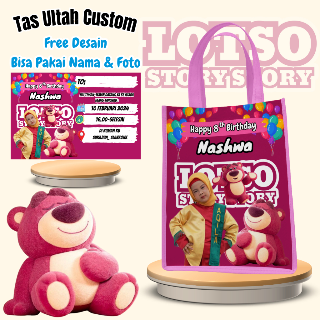 

50 Pcs Tas Ulang Tahun Anak Free Undangan Custom Foto Nama Goodie Bag