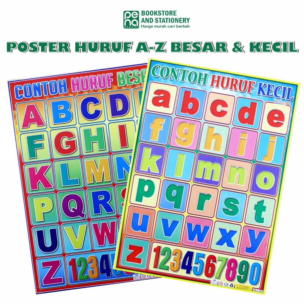 Poster Belajar Huruf Abjad A-Z Kapital dan Kecil | Poster Huruf (ISI 2)