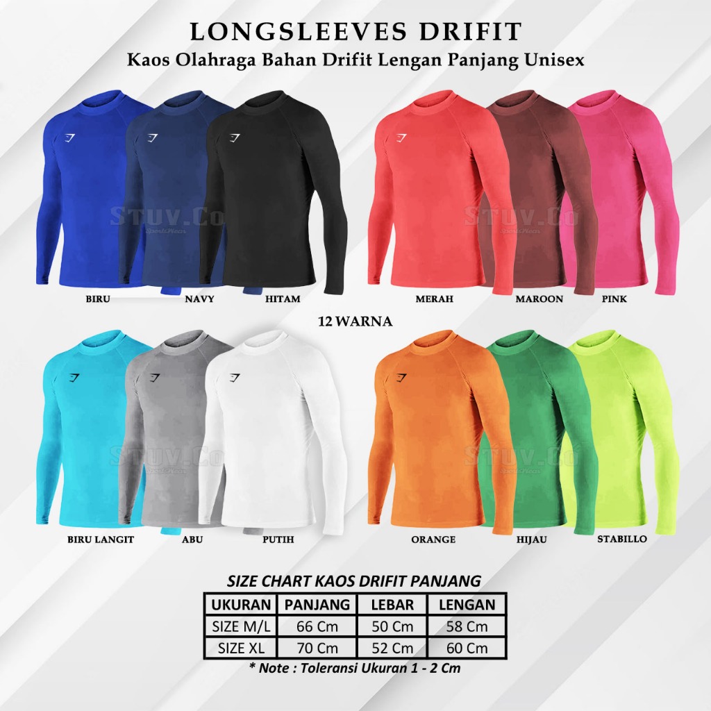Jersey Lengan Panjang Polos Kaos Dry Fit Olahraga Futsal Sepakbola Tenis Sepeda Pria Wanita Murah