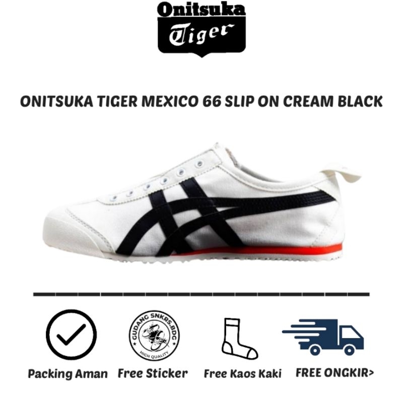 (GUDANGSNKRS) Tiger Mexico 66 Slip On Cream Black