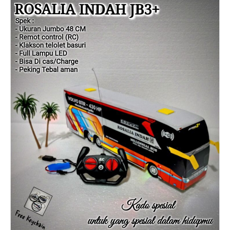 Miniatur Bus ukuran JUMBO Rosalia Volvo RC Telolet klakson basuri full led
