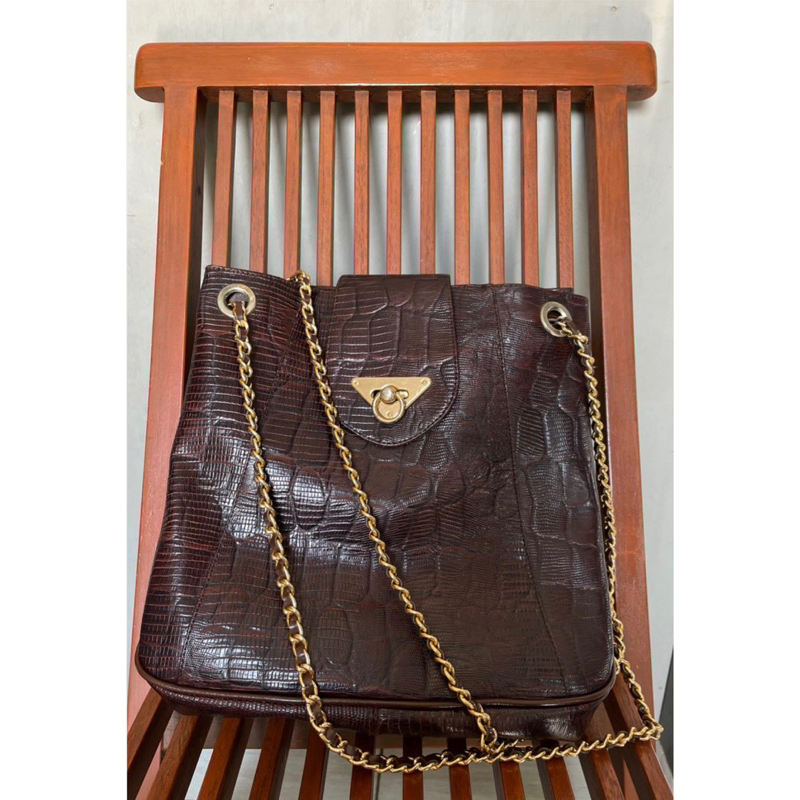 Preloved Tote Bag // Shoulder Bag // Tas Wanita // Warna Coklat // Tali Rantai // Woman Bag