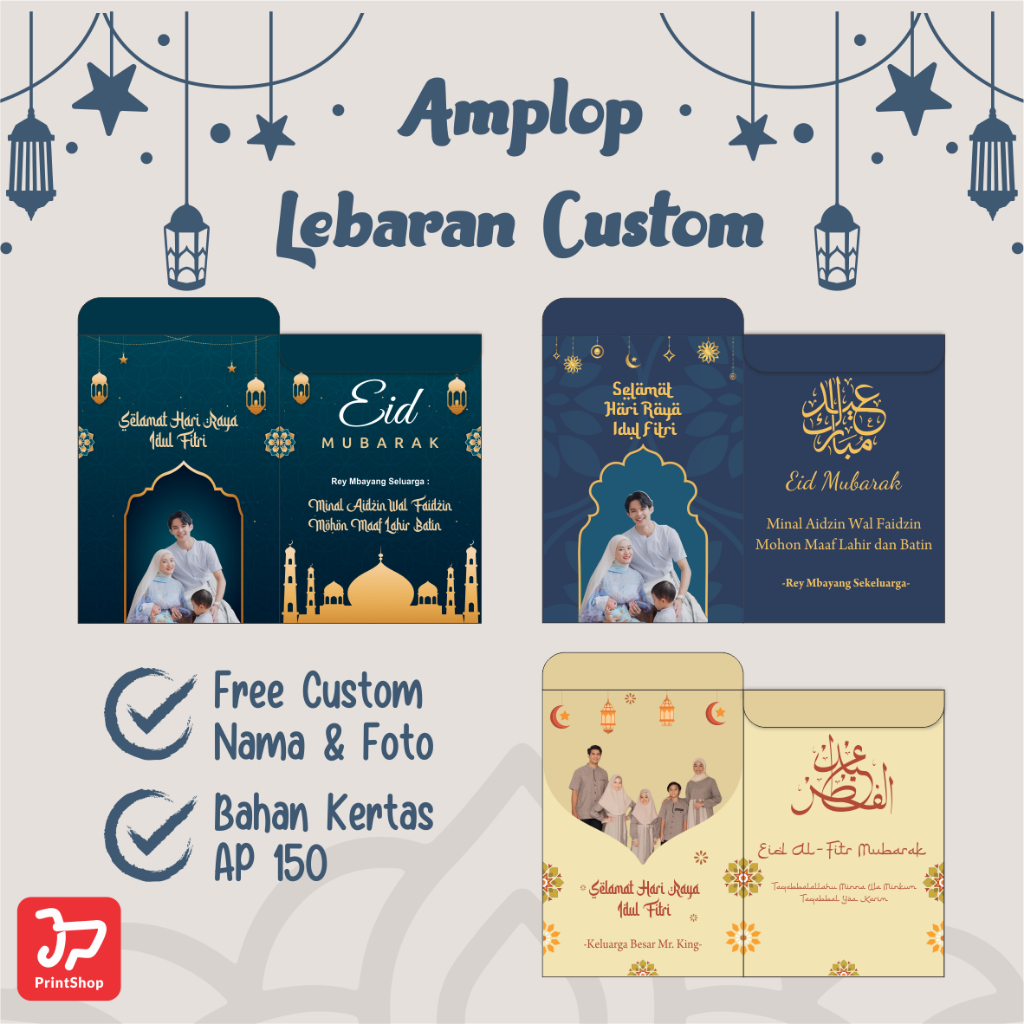 

AMPLOP LEBARAN CUSTOM FOTO PRIBADI/KELUARGA, BISA CUSTOM NAMA DAN UCAPAN I JP PRINTSHOP