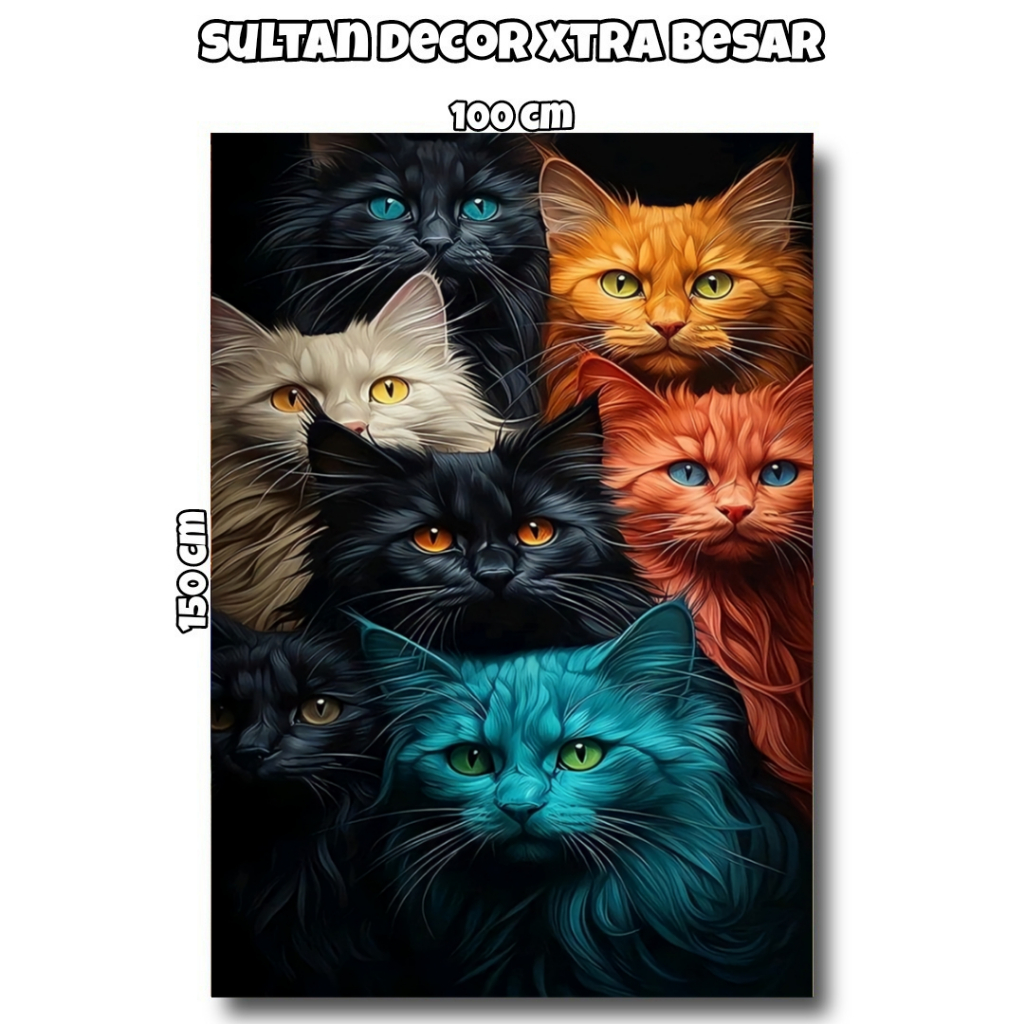 LUKISAN CETAK POSTER PECINTA GAMBAR KUCING JUMBO / HIASAN DINDING GAMBAR KUCING LUCU / POSTER KUCING