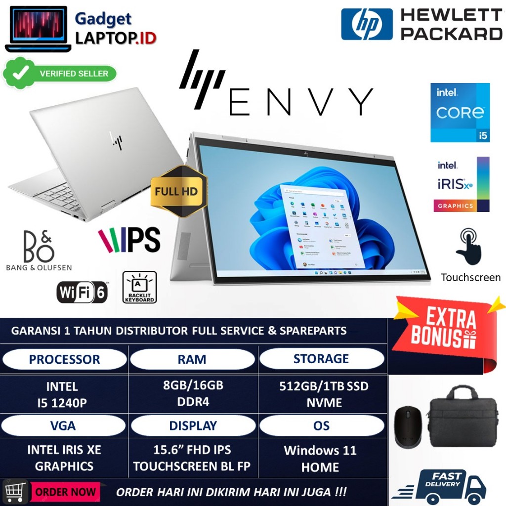 Laptop 2in1 Hp Envy x360 15 Intel Core i5 1240P Ram 32GB 1TB Ssd Full HD IPS Touchscreen Windows 11 