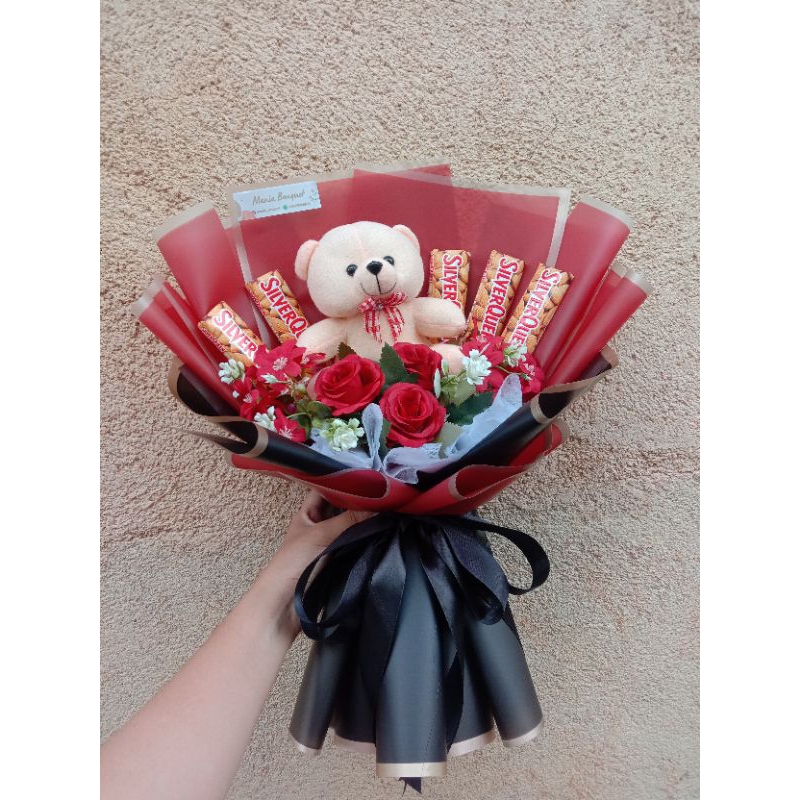

buket boneka coklat silver queen 25gr