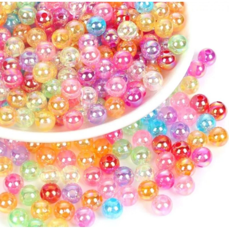 120pcs manik mote akrilik bulat pelangi warna AB