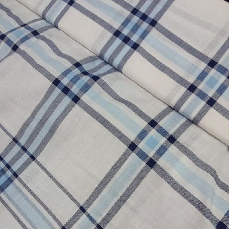 KAIN KATUN LINEN PREMIUM GARMENT IMPORT KOTAK-KOTAK BIRU PUTIH