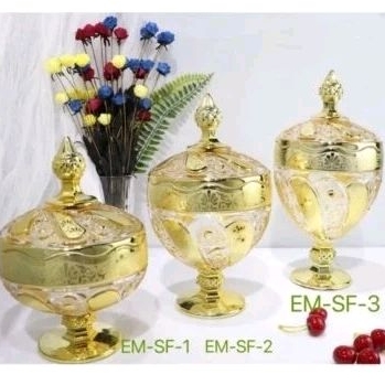 TOPLES KACA KRISTAL PIALA EMAS / TOPLES KUE KERING LEBARAN GOLD SET