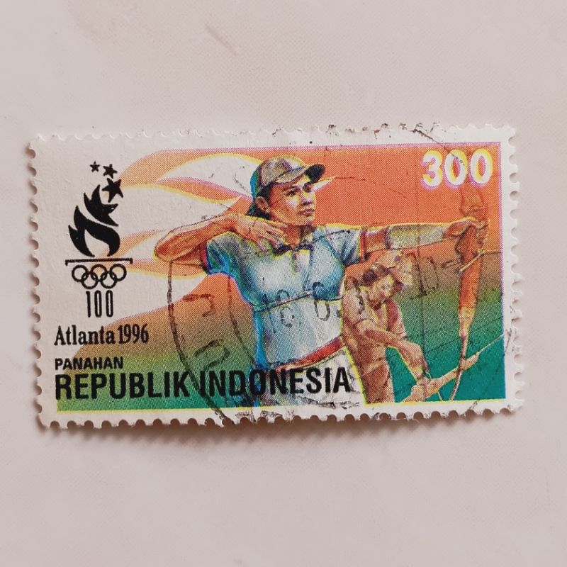 

(AF) Perangko Indonesia 1996 100 Tahun Olimpiade Atlanta - Panahan 300 rupiah Used