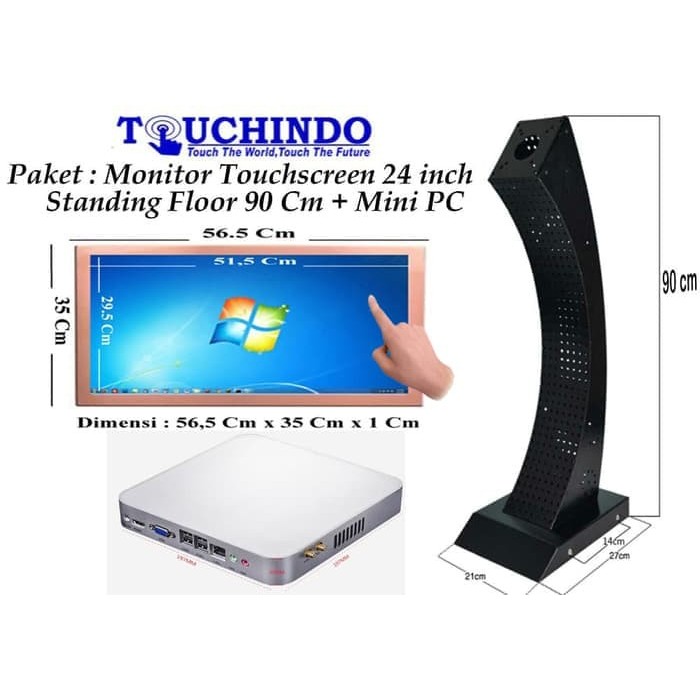 Paket Monitor Touchscreen 24 inch Standing Tinggi 1 Mtr dan Mini PC