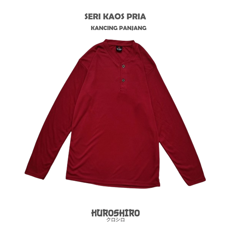 KUROSHIRO - Kaos Laki Laki Kancing Panjang Baju Pria Dewasa-RED